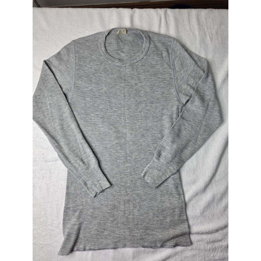 Vintage St John’s Bay Mens Gray Waffle Knit Long Sleeve Shirt Size L 42-44